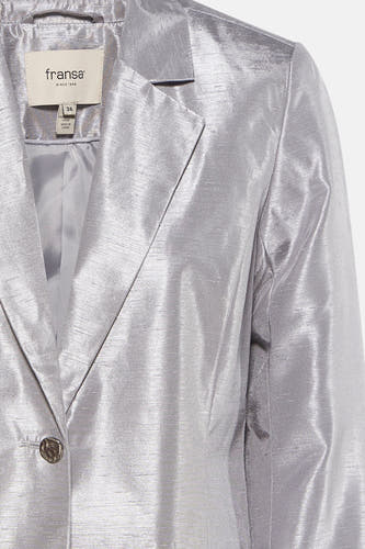 Zilveren blazer van Fransa, met knoopsluiting en reverskraag, gemaakt in China.