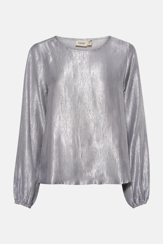 Zilveren blouse met lange mouwen van Fransa, met een glanzende, gekreukte textuur.
