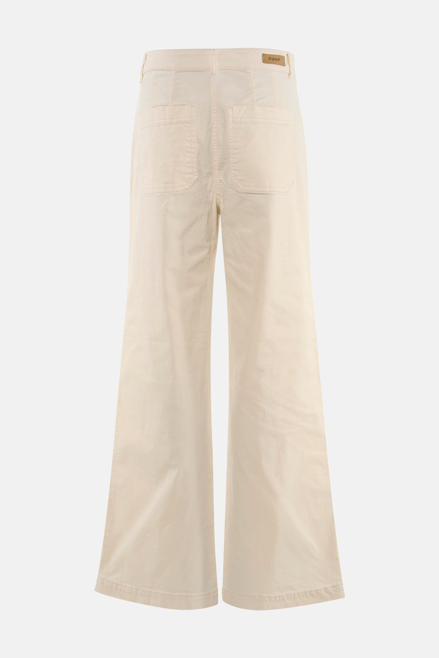 Ecru broek van Fransa, met wijde pijpen en opgestikte achterzakken.