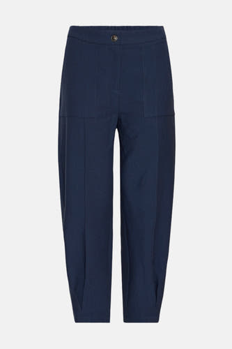 Blauwe broek van Fransa met een knoopsluiting en steekzakken.
