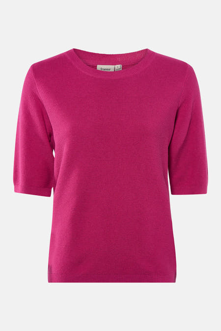 Roze trui met ronde hals van Fransa, fijne textuur.
