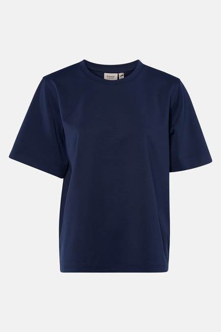 T-shirt bleu à manches courtes de France, couleur unie et col rond simple.