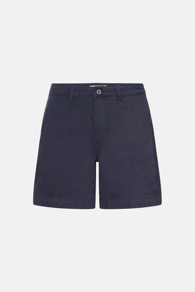 Blauwe short van Fransa, met een effen stof en klassieke details zoals de knoopsluiting.