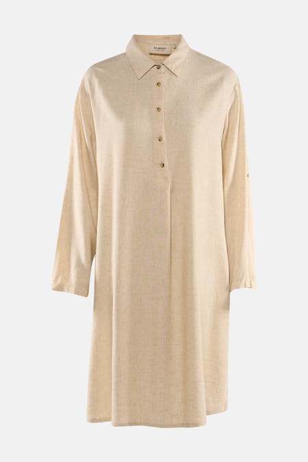 Beige kleedje met korte mouwen van Fransa, met knoopsluiting en een rechte pasvorm.