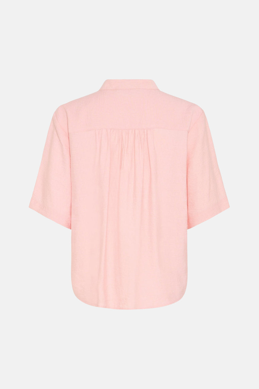 Roze hemd van Fransa met korte mouwen, licht gestructureerde stof en plooien op de achterkant.