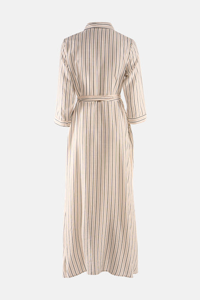 Robe rayée à manches longues de Fransa, avec un col et une ceinture assortie.