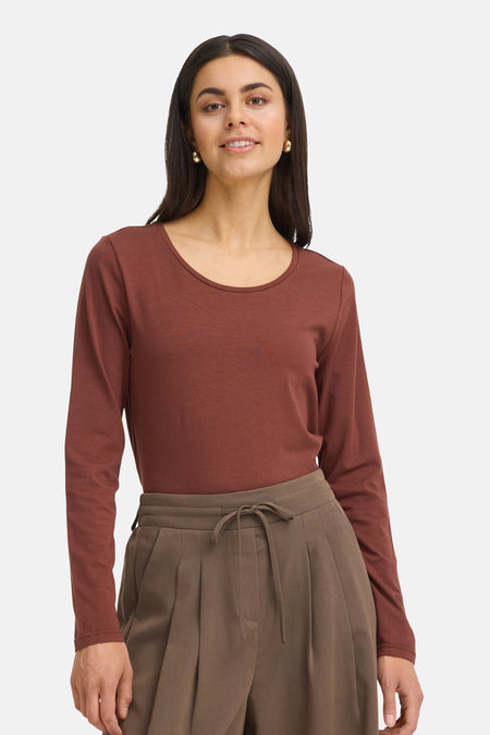 Top uni manche longue brun - Fransa®