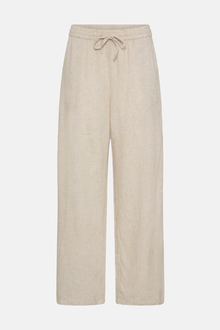 Bruine broek van Fransa met een elastische tailleband en een touwtjesluiting.