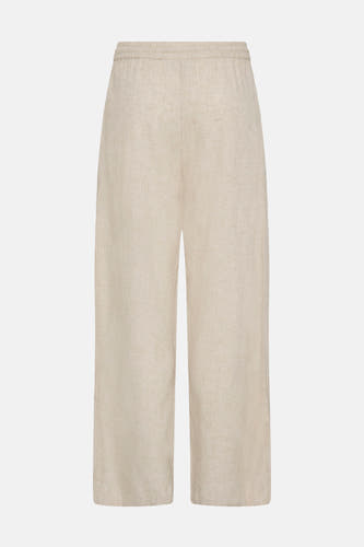 Bruine broek van Fransa met een elastische tailleband en een lichte textuur.