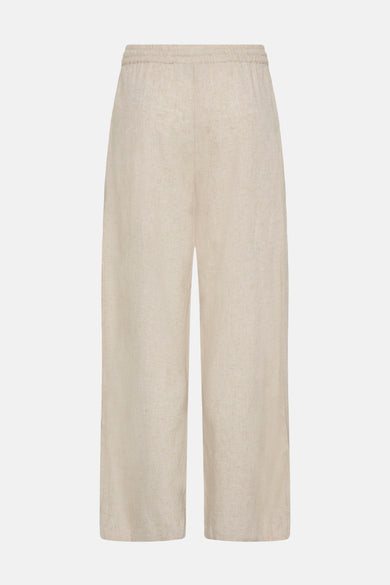 Bruine broek van Fransa met een elastische tailleband en een lichte textuur.