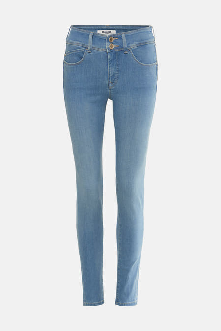 Lichtblauwe skinny jeans van Salsa Jeans met dubbele knoopsluiting.
