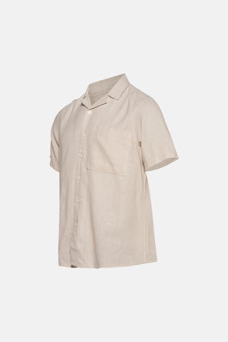 Beige overhemd met korte mouwen van SOLID, met een borstzak en knoopsluiting.