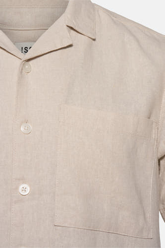 Beige hemd met korte mouwen van SOLID, met borstzak en knoopsluiting.