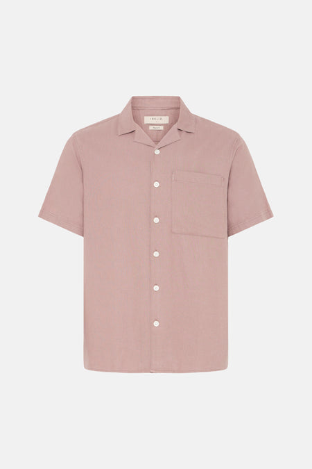 Roze overhemd met korte mouwen van SOLID, met cubaanse kraag, borstzak, witte knopen en een licht gestructureerde stof.