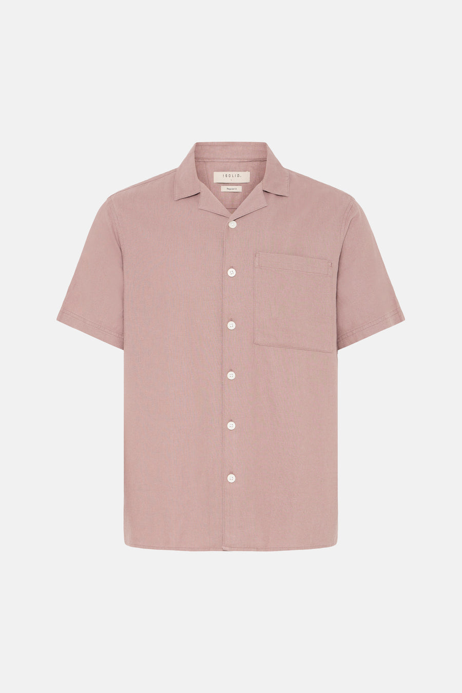 Roze overhemd met korte mouwen van SOLID, met cubaanse kraag, borstzak, witte knopen en een licht gestructureerde stof.