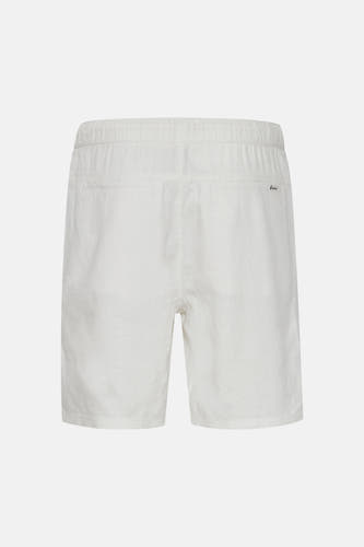Short bleu de SOLID, vue arrière avec taille élastique, texture lin et étiquette de marque sur la poche arrière.