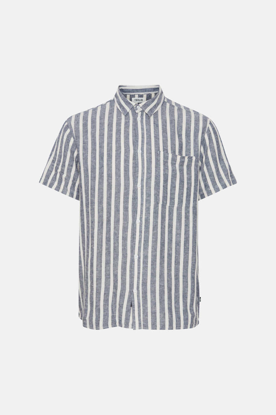 Chemise rayée bleue de SOLID, à manches courtes et avec une poche poitrine.