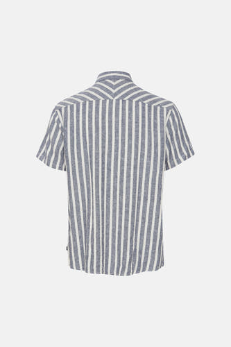 Chemise rayée bleue à manches courtes de SOLID, avec des rayures verticales et une coupe droite.