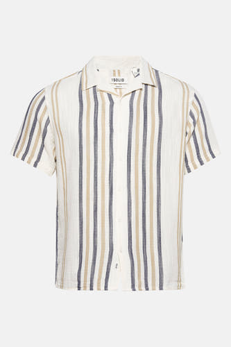 Blauw gestreept overhemd met korte mouwen van SOLID, met beige accenten en een casual pasvorm.