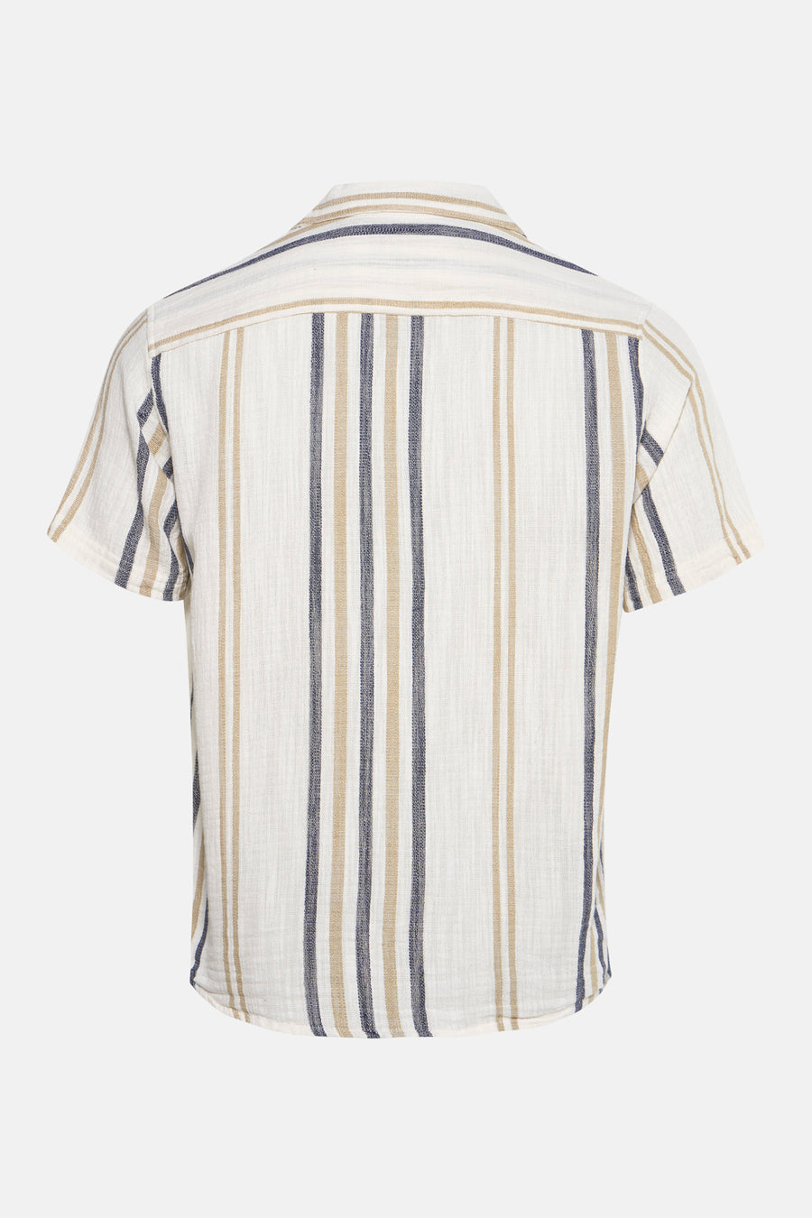 Blauw gestreept overhemd met korte mouwen van SOLID, met een licht gestructureerde textuur, rugzijde.
