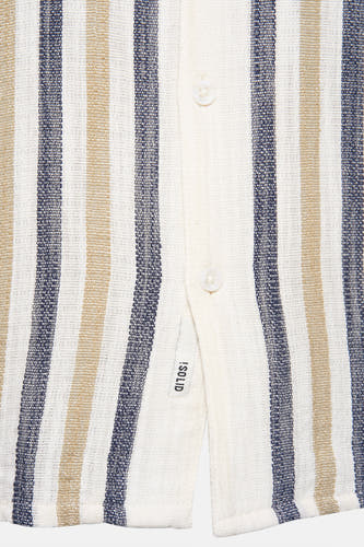 Blauw gestreept overhemd met korte mouwen van SOLID, met een geweven textuur en knoopsluiting.