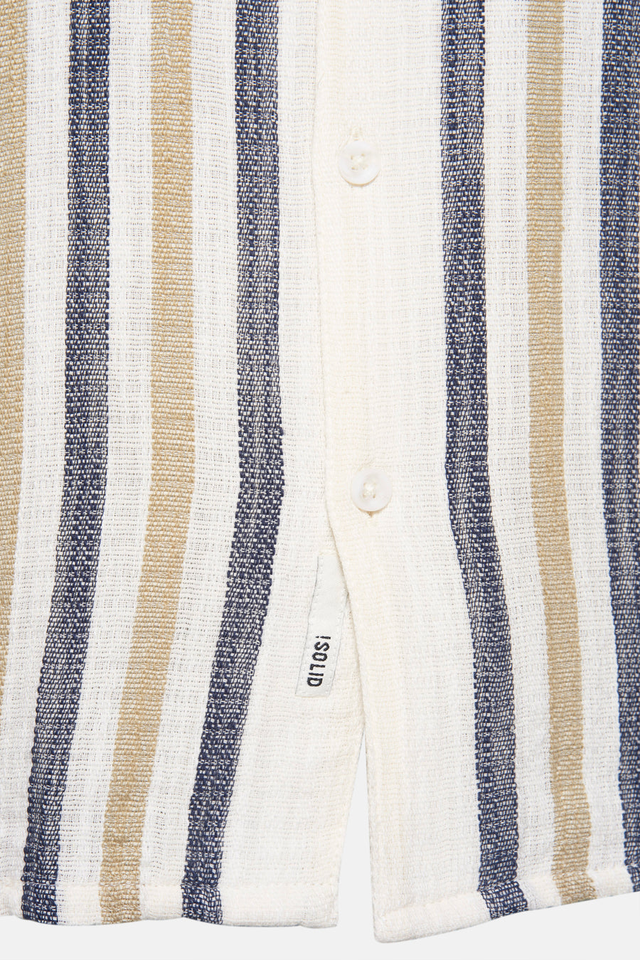 Blauw gestreept overhemd met korte mouwen van SOLID, met een geweven textuur en knoopsluiting.