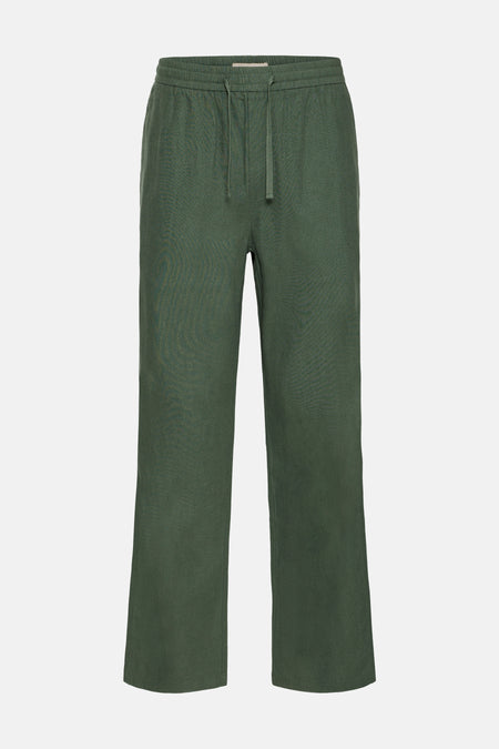 Groene broek van SOLID, met een elastische tailleband en een trekkoord.