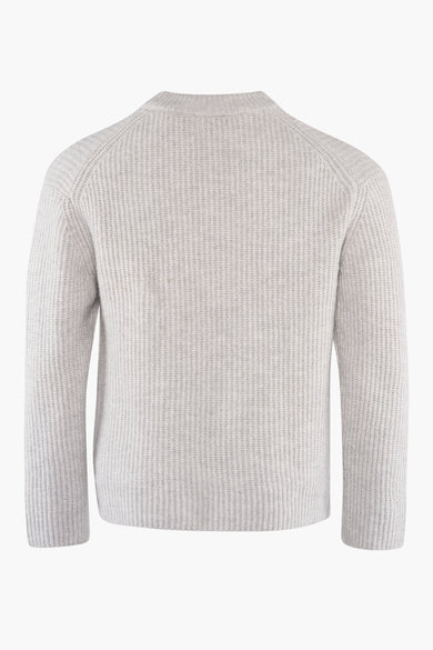 Sweat-shirt gris à col rond de SOLID, avec une texture côtelée, en vue arrière.