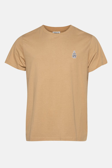T-shirt beige à manches courtes de SOLID, avec broderie de pyramide en verre.