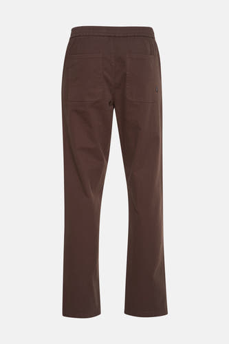 Bruine broek van SOLID, met achterzakken en een elastische tailleband.
