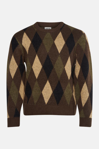 Sweat-shirt multicolore à col rond de SOLID, avec un motif à carreaux en tons marron et beige.