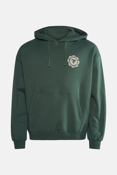 Pull-over vert vert avec capuche SOLID, imprimé rond sur la poitrine et avec une poche kangourou.
