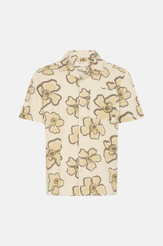 Chemise beige à manches courtes de SOLID, avec un imprimé floral et une poche poitrine.