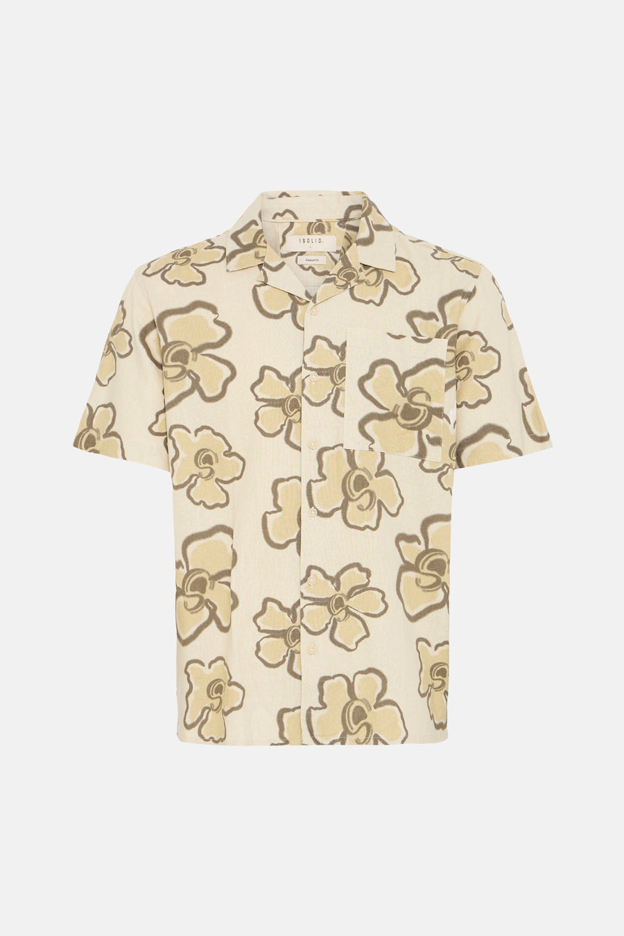 Chemise beige à manches courtes de SOLID, avec un imprimé floral et une poche poitrine.