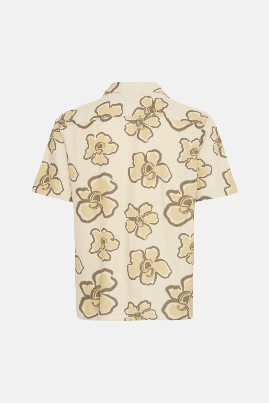 Chemise beige à manches courtes de SOLID, avec un motif floral dans différentes nuances de marron.