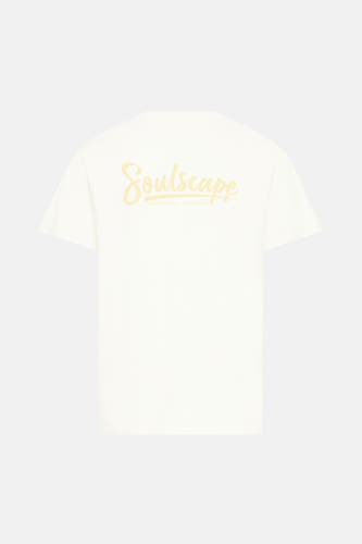 T-shirt blanc à manches courtes de SOLID, avec imprimé Soulscape sur le dos.