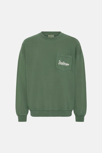 Pull vert de SOLID, à manches longues et col rond, vu de dos.