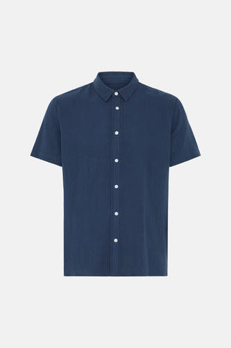 Blauw hemd met korte mouwen van SOLID, met gestructureerde stof en witte knopen.