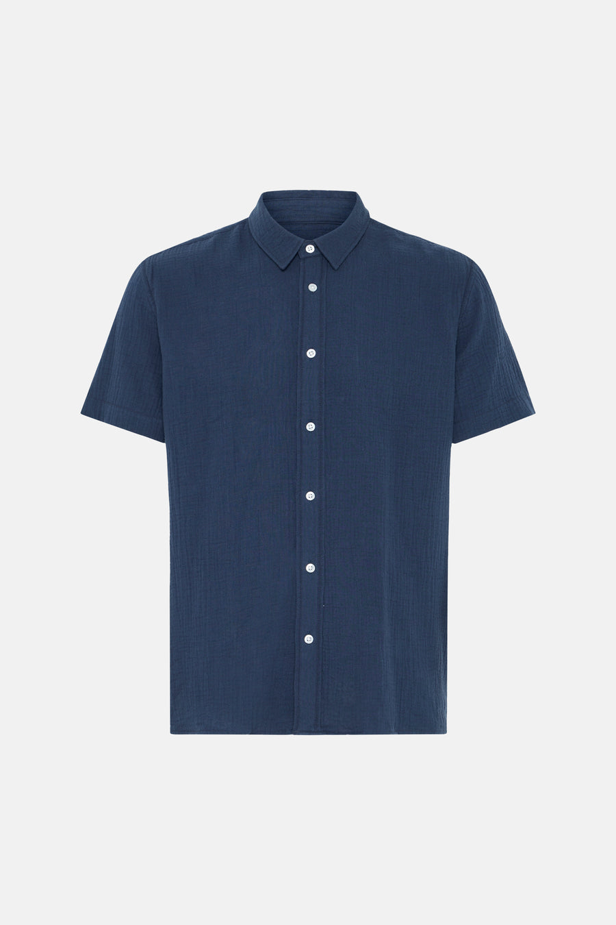 Blauw hemd met korte mouwen van SOLID, met gestructureerde stof en witte knopen.