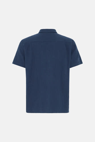 Blauw overhemd met korte mouwen van SOLID, met een geweven textuur, achteraanzicht.
