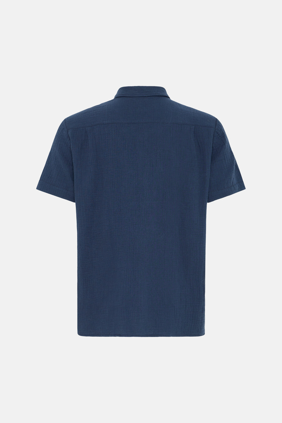 Blauw overhemd met korte mouwen van SOLID, met een geweven textuur, achteraanzicht.