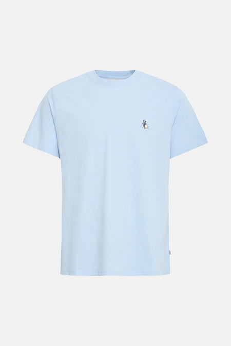 T-shirt bleu à manches courtes de SOLID, avec petit cactus et soleil brodés sur la poitrine.