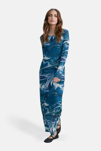 Robe bleue à longues manches de 24 couleurs, avec un motif marbré.