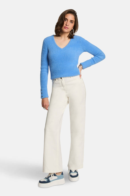 Pull met V-hals - blauw