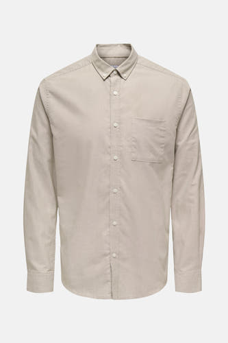 Chemise taupe à longues manches de ONLY & SONS, avec poche poitrine et fermeture à boutons.