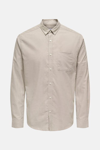 Beige, geknoopte katoenen overhemd met lange mouwen.