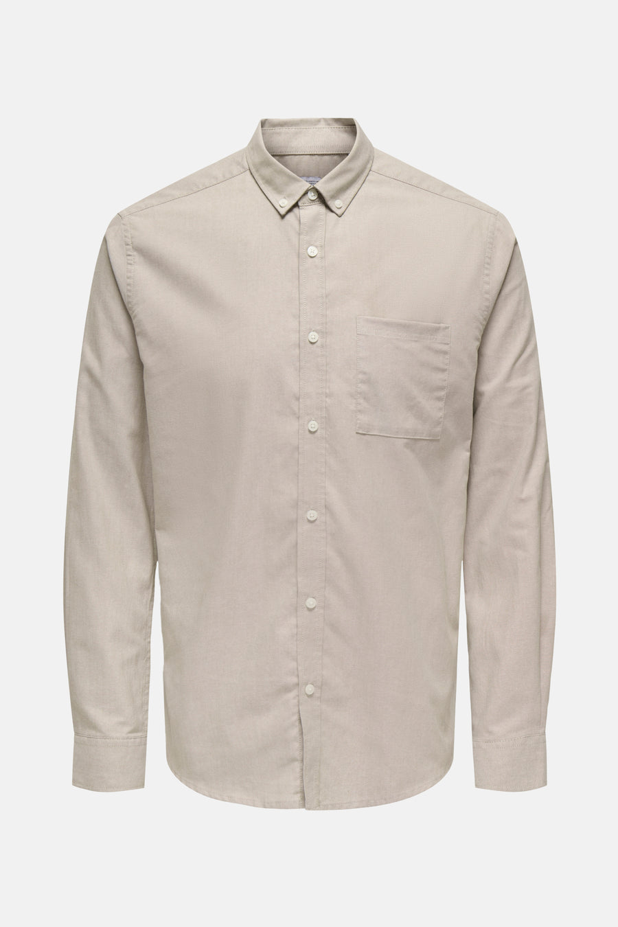 Beige, geknoopte katoenen overhemd met lange mouwen.