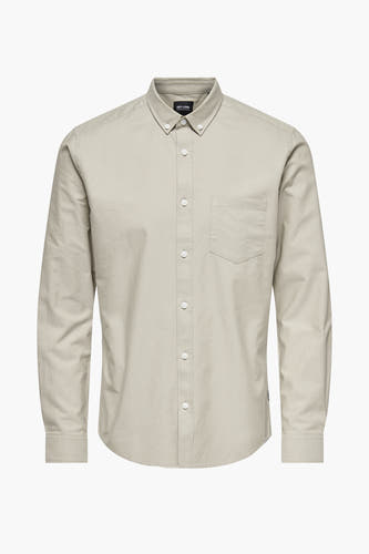 Chemise taupe à longues manches de ONLY & SONS, avec col et poche po.