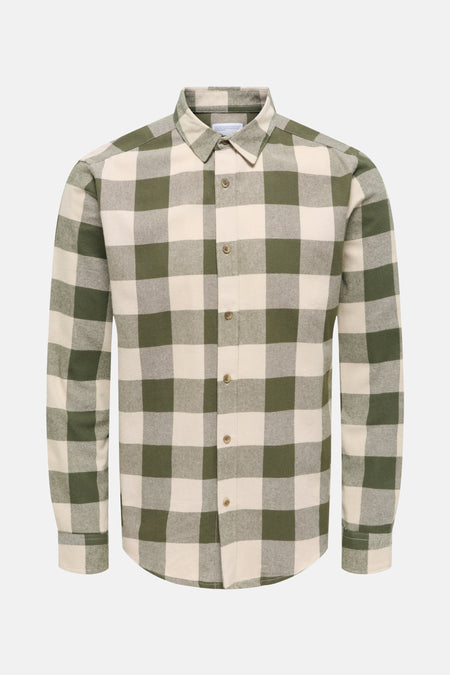 Chemise verte à longues manches de ONLY & SONS®, avec un motif à carreaux.