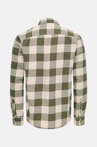 Groen overhemd met lange mouwen van ONLY & SONS®, geruit patroon, achterkant weergegeven.
